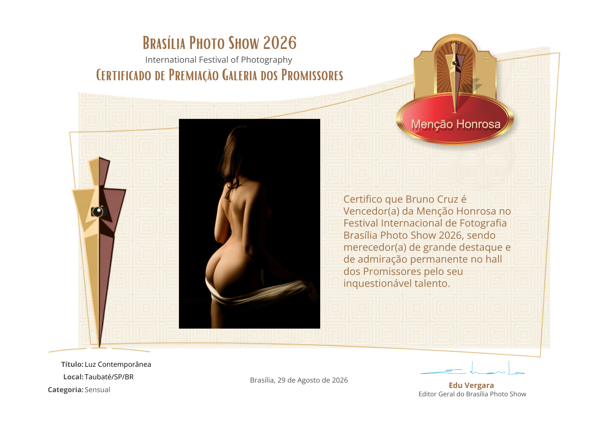 Premiação Menção Honrosa Categoria Sensual - Brasília Photo Show 2026